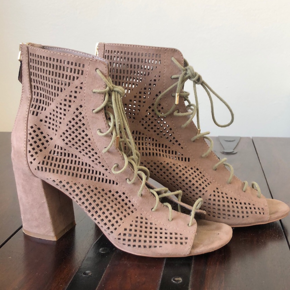 F21 Taupe Heeled Lace-Up Sandals